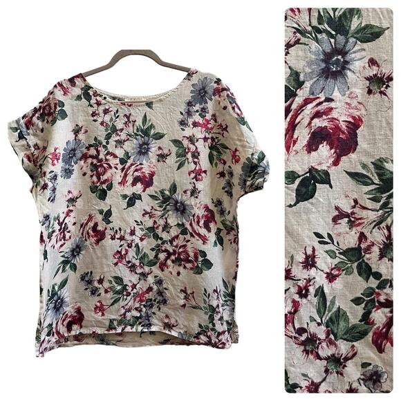 Bella Umbra Multicolor Floral Print Linen Top Blouse Size Medium Italy - Picture 8 of 8